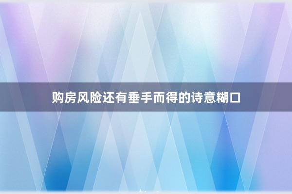 购房风险还有垂手而得的诗意糊口