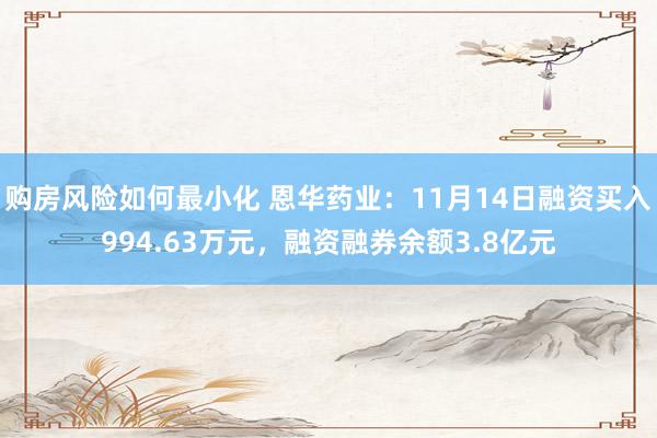 购房风险如何最小化 恩华药业：11月14日融资买入994.63万元，融资融券余额3.8亿元